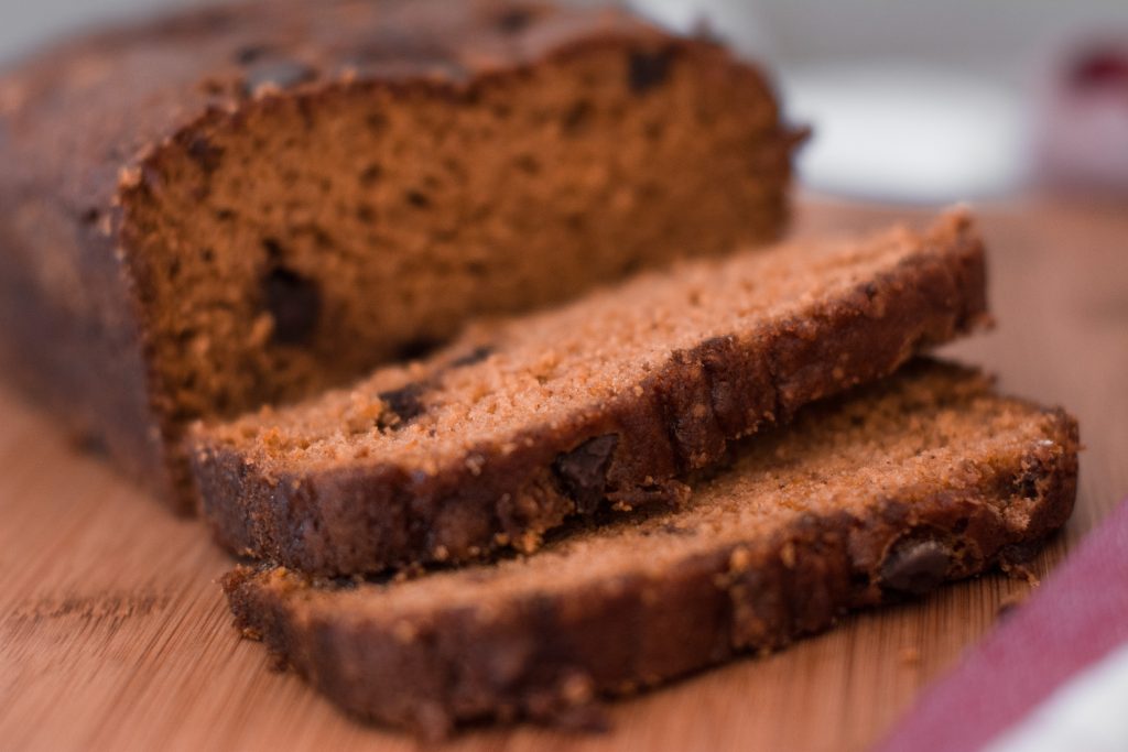Pumpkin Chocolate Chip Bread - Version with Full Fat and Version with Half Fat
